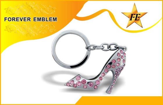 Cao gót giày kim loại khuyến mãi Keychains Bạc Với Rhinestone