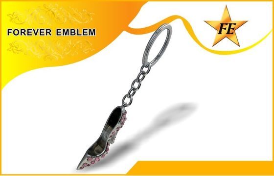 Cao gót giày kim loại khuyến mãi Keychains Bạc Với Rhinestone