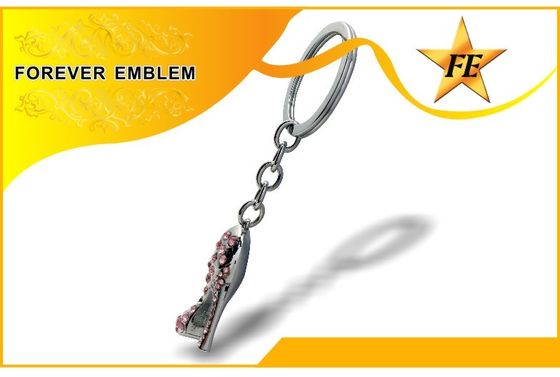 Cao gót giày kim loại khuyến mãi Keychains Bạc Với Rhinestone