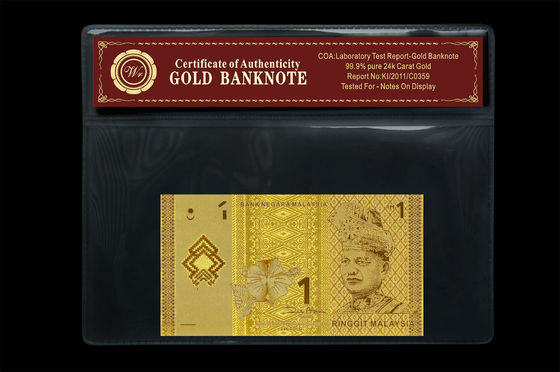 Gorgeous Note Malaysia 1 Ringgit 24k vàng tiền giấy Với Chủ nhựa