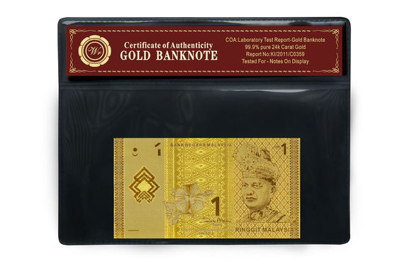 Gorgeous Note Malaysia 1 Ringgit 24k vàng tiền giấy Với Chủ nhựa