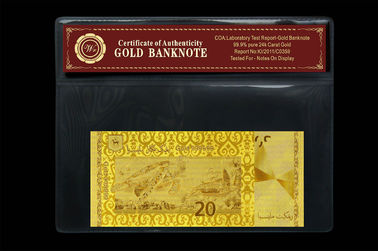 Malaysia 20 Ringgit Embossed trong 24 Karat tinh khiết Chủ Gói vàng tiền giấy nhựa